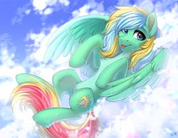 Size: 3700x2877 | Tagged: safe, artist:hakaina, oc, oc only, oc:sky sweep, oc:typh, pegasus, pony, belly, colored wings, concave belly, countershading, cute, fluffy, high res, ocbetes, pale belly, partially open wings, slender, solo, tail, thin, two toned coat, two toned mane, two toned tail, two toned wings, wings