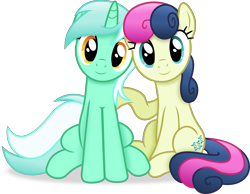 Size: 4465x3460 | Tagged: safe, artist:anime-equestria, bon bon, lyra heartstrings, sweetie drops, earth pony, pony, unicorn, g4, grannies gone wild, duo, female, horn, looking at you, mare, simple background, sitting, smiling, smiling at you, transparent background, vector