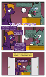 Size: 1920x3168 | Tagged: safe, artist:alexdti, oc, oc only, oc:dark purple, oc:purple creativity, pegasus, pony, comic:the dark purple, ^^, bald, clock, comic, dialogue, duo, duo male, eyes closed, folded wings, glasses, grin, high res, hoof hold, lidded eyes, looking at someone, male, meme, open mouth, open smile, paper, pegasus oc, raised hoof, rule 63, sitting, smiling, speech bubble, stallion, standing, underhoof, wings