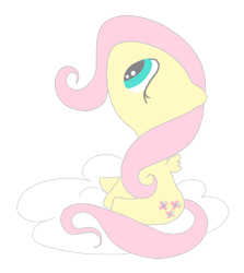 Size: 361x405 | Tagged: safe, artist:vapidrose, fluttershy, pegasus, pony, g4, chibi, cloud, female, looking away, looking up, on a cloud, simple background, sitting, small wings, solo, spread wings, transparent background, wings