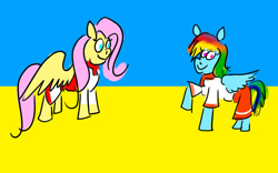 Size: 1024x640 | Tagged: safe, artist:horsesplease, fluttershy, rainbow dash, g4, clothes, colors, doodle, dress, flag, ukraine, ukrainian