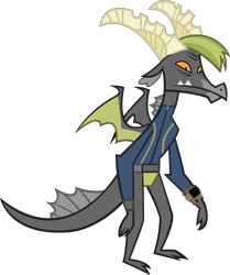 Size: 4146x4962 | Tagged: safe, artist:php170, baff, dragon, fallout equestria, dragon quest, g4, absurd resolution, background dragon, clothes, fallout, jumpsuit, pipboy, simple background, solo, teenaged dragon, transparent background, vault suit, vector