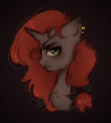 Size: 1911x2124 | Tagged: safe, artist:vaiola, oc, oc only, oc:captain riddle, pony, unicorn, big eyes, blushing, bust, ear piercing, earring, eyebrows, facial hair, horn, jewelry, long hair, long mane, male, moustache, piercing, portrait, simple background, solo, unicorn oc