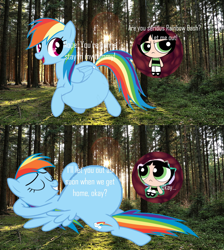 Size: 1920x2144 | Tagged: safe, rainbow dash, pegasus, pony, g4, 1000 years in photoshop, 2 panel comic, buttercup (powerpuff girls), butterprey (ppg), circle tool, comic, duo, duo female, eaten alive, endosoma, female, mare, non-fatal vore, preddash, the powerpuff girls, vore