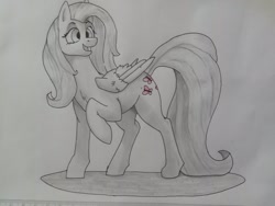 Size: 2080x1560 | Tagged: safe, artist:bigmike, fluttershy, pegasus, pony, g4, monochrome, partial color, solo, traditional art