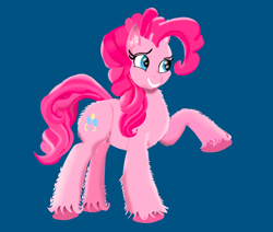 Size: 4032x3424 | Tagged: safe, artist:fluffywolf36, pinkie pie, earth pony, pony, g4, blue background, female, grin, mare, raised hoof, simple background, smiling, solo
