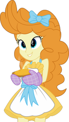 Size: 2898x5094 | Tagged: safe, artist:starcollider, pumpkin cake, equestria girls, g4, the last problem, .svg available, apron, bare shoulders, bow, clothes, clothes swap, equestria girls-ified, female, hair bow, mittens, older, older pumpkin cake, pumpkin pie, simple background, skirt, sleeveless, solo, svg, transparent background, vector