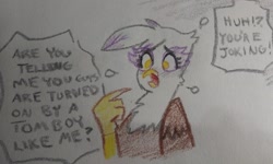 Size: 2048x1225 | Tagged: safe, artist:pony quarantine, gilda, griffon, g4, blushing, cute, flustered, gildadorable, solo, sweat, talking to viewer, tomboy, traditional art
