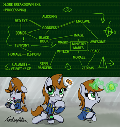 Size: 1817x1922 | Tagged: safe, artist:ebbysharp, oc, oc:littlepip, pony, unicorn, fallout equestria, clothes, jumpsuit, magic, solo, vault suit