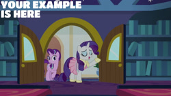 Size: 1280x720 | Tagged: safe, edit, edited screencap, editor:quoterific, screencap, rarity, starlight glimmer, pony, unicorn, g4, season 8, the end in friend, duo, eyes closed, female, mare, open mouth, open smile, school of friendship, smiling, text