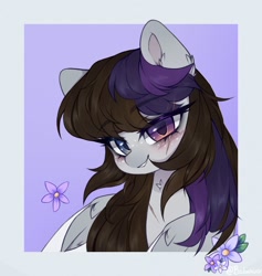 Size: 684x722 | Tagged: safe, artist:_spacemonkeyz_, oc, oc only, pegasus, pony, abstract background, female, flower, heterochromia, solo