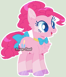 Size: 349x404 | Tagged: safe, artist:stormcloud-yt, pinkie pie, earth pony, pony, g4, base used, bow, bowtie, chest fluff, eyelashes, female, hoof polish, mare, redesign, simple background, solo, tail, tail bow