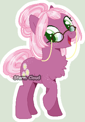 Size: 274x394 | Tagged: safe, artist:stormcloud-yt, cheerilee, earth pony, pony, g4, female, glasses, mare, open mouth, raised hoof, redesign, simple background, smiling, solo