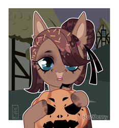 Size: 2660x2860 | Tagged: safe, artist:miioko, oc, oc only, pegasus, pony, bust, female, halloween, high res, holiday, jack-o-lantern, mare, pegasus oc, pumpkin, solo