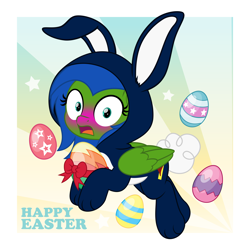 Size: 5000x5000 | Tagged: safe, artist:jhayarr23, oc, oc only, oc:checkpoint, pegasus, pony, animal costume, blushing, bunny costume, bunny ears, clothes, costume, easter, easter egg, egg, embarrassed, holiday, looking at you, solo