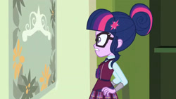 Size: 3410x1920 | Tagged: safe, screencap, sci-twi, twilight sparkle, equestria girls, g4, my little pony equestria girls: friendship games, female, glasses, high res, lockers, magic capture device, solo