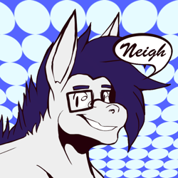 Size: 750x750 | Tagged: safe, artist:kozakaful, derpibooru exclusive, oc, oc only, oc:soaring spirit, pony, big ears, glasses, looking at you, smiling, smiling at you, speech bubble