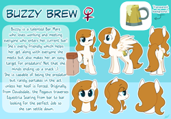 Size: 4961x3459 | Tagged: safe, artist:auroramint, oc, oc only, oc:buzzy brew, pegasus, pony, commission, female, implied vore, mare, reference, reference sheet, solo