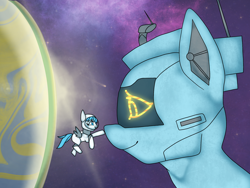 Size: 2160x1620 | Tagged: safe, artist:v-nuz, oc, oc only, oc:connie spaceplone, oc:snow-wing, object pony, original species, spaceship ponies, boop, earth, ponified, space, spaceship, spacesuit