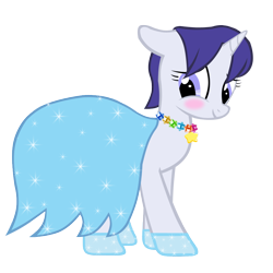 Size: 900x900 | Tagged: safe, artist:gamemastertom, oc, oc only, oc:16-bit, pony, unicorn, blushing, clothes, collar, dress, female, floppy ears, full body, gala dress, hoof shoes, horn, looking down, mare, show accurate, simple background, smiling, solo, standing, transparent background, unicorn oc