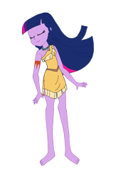 Size: 3286x4753 | Tagged: safe, artist:renthegodofhumor, twilight sparkle, equestria girls, g4, barefoot, clothes, clothes swap, cosplay, costume, feet, pocahontas, simple background, solo, transparent background