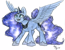 Size: 2560x1964 | Tagged: safe, artist:amishy, princess luna, alicorn, pony, g4, open mouth, simple background, solo, teeth, traditional art, watercolor painting, white background