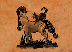 Size: 1169x850 | Tagged: safe, artist:metanagon, applejack, winona, dog, earth pony, pony, g4, butt, hoers, inktober, monochrome, plot, turned head