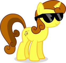 Size: 910x878 | Tagged: safe, artist:liranapng, oc, oc only, pony, unicorn, full body, hooves, horn, shadow, show accurate, simple background, smiling, solo, standing, sunglasses, tail, two toned tail, unicorn oc, white background