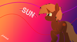 Size: 7572x4080 | Tagged: safe, artist:fededash, oc, oc only, oc:sun, pony, unicorn, gradient background, horn, solo, unicorn oc