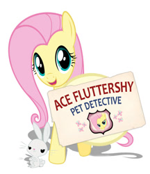 Size: 833x965 | Tagged: safe, artist:dan232323, angel bunny, fluttershy, pony, rabbit, g4, 2014, ace ventura, animal, female, male, parody, simple background, white background