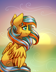 Size: 2328x2964 | Tagged: safe, artist:dandy, oc, oc only, oc:ocean breeze, pegasus, pony, female, high res, looking away, ocean, pegasus oc, questionable source, solo, sunset, water, wings