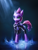 Size: 2050x2664 | Tagged: safe, artist:stdeadra, tempest shadow, pony, unicorn, g4, armor, blue background, eyebrow piercing, female, high res, lightning, looking at you, magic, mare, piercing, purple hair, reflection, shadow, simple background, smiling, smiling at you, solo, speedpaint