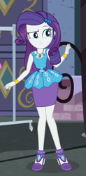 Size: 445x901 | Tagged: safe, edit, edited screencap, screencap, rarity, equestria girls, g4, my little pony equestria girls: better together, street chic, belt buckle, blue eyes, blue eyeshadow, bracelet, clothes, confused, cropped, cutie mark on clothes, eyebrows, eyeshadow, female, frilly design, geode of shielding, gold, hairpin, high heels, jewelry, light skin, magical geodes, makeup, pencil skirt, pendant, purple hair, raised eyebrow, rarity peplum dress, shoes, skirt, sleeveless, solo, tank top