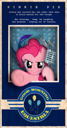 Size: 600x1140 | Tagged: safe, artist:dan232323, pinkie pie, earth pony, pony, g4, 2014, female, good morning vietnam, microphone, parody