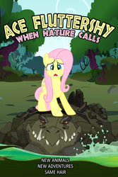 Size: 663x995 | Tagged: safe, artist:dan232323, fluttershy, cragadile, crocodile, pegasus, pony, g4, 2014, ace ventura, female, mare, parody, solo