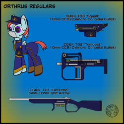 Size: 1024x1024 | Tagged: safe, artist:dice-warwick, pony, fallout equestria, fallout equestria: dance of the orthrus, clothes, fanfic art, gun, mirage pony, rifle, solo, uniform, weapon