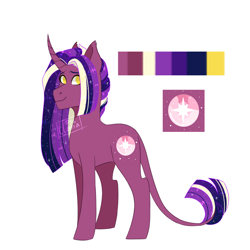 Size: 800x800 | Tagged: safe, artist:tiredcloudd, oc, oc only, oc:athena, pony, unicorn, ethereal mane, female, leonine tail, magical lesbian spawn, mare, offspring, parent:tempest shadow, parent:twilight sparkle, parents:tempestlight, reference sheet, simple background, solo, starry mane, tail, white background
