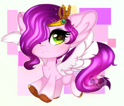 Size: 3500x2996 | Tagged: safe, artist:2pandita, pipp petals, pegasus, pony, g5, adorapipp, chest fluff, chibi, cute, ear fluff, female, high res, mare, one eye closed, solo, wink