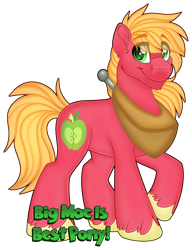Size: 1280x1664 | Tagged: safe, artist:missbramblemele, big macintosh, earth pony, pony, g4, best pony, chin fluff, ear fluff, eye clipping through hair, eyebrows, eyebrows visible through hair, hooves, male, raised hoof, simple background, smiling, solo, sparkly eyes, stallion, standing, tail, text, transparent background, unshorn fetlocks, wingding eyes