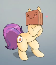 Size: 1684x1940 | Tagged: safe, artist:pencil bolt, oc, oc:paper bag, earth pony, pony, bipedal, blushing, cute, fake cutie mark, female, happy, heart, mare, ocbetes, paper bag, smiling