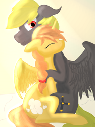 Size: 1536x2048 | Tagged: safe, artist:galaxymike, oc, oc only, alicorn, pegasus, pony, bed, hug, love, sitting, wings