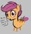 Size: 445x490 | Tagged: safe, artist:_ton618_, scootaloo, pegasus, pony, g4, aggie.io, blank flank, dialogue, exclamation point, eyebrows, female, filly, foal, looking at you, mare, open mouth, simple background, solo, speech bubble, talking, talking to viewer, teeth, text