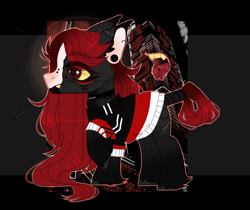 Size: 2218x1865 | Tagged: safe, artist:miioko, oc, oc only, earth pony, pony, choker, clothes, ear piercing, earth pony oc, forked tongue, piercing, raised hoof, solo, tail, tail wrap