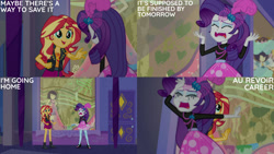 Size: 1280x720 | Tagged: safe, edit, edited screencap, editor:quoterific, screencap, rarity, sunset shimmer, display of affection, equestria girls, g4, my little pony equestria girls: better together, clothes, cutie mark on clothes, duo, duo female, eyes closed, female, geode of empathy, hairpin, jacket, jewelry, leather, leather jacket, magical geodes, marshmelodrama, necklace, open mouth, open smile, rarity being rarity, smiling, text