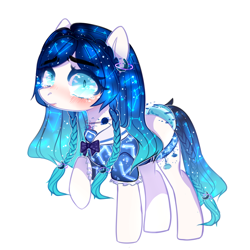 Size: 1200x1200 | Tagged: safe, artist:miioko, oc, oc only, earth pony, pony, blushing, clothes, constellation, constellation hair, earth pony oc, ethereal mane, eyelashes, female, mare, raised hoof, simple background, solo, starry mane, white background