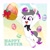 Size: 2048x2048 | Tagged: safe, artist:jhayarr23, oc, oc only, oc:hazel radiate, pony, unicorn, bow, bunny ears, chest fluff, choker, colored hooves, commission, commissioner:biohazard, cute, easter, easter egg, eyelashes, female, high res, highlights, holiday, horn, mare, ocbetes, open mouth, open smile, ponytail, purple eyes, simple background, smiling, solo, tail, tail bow, text, unicorn oc, unshorn fetlocks, ych result