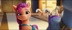 Size: 4094x1740 | Tagged: safe, screencap, sunny starscout, zoom zephyrwing, earth pony, pegasus, pony, g5, my little pony: a new generation, spoiler:my little pony: a new generation, eyes closed, female, guardsmare, male, mare, offscreen character, pegasus royal guard, royal guard, solo focus, stallion, unnamed character, unnamed pony