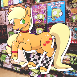 Size: 3000x3000 | Tagged: safe, artist:dusty honey, applejack, earth pony, pony, g4, choker, clothes, ear piercing, earring, high res, jewelry, leg warmers, piercing, redesign, solo, spiked choker, spiked wristband, wristband
