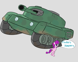 Size: 3521x2817 | Tagged: safe, anonymous artist, lily longsocks, earth pony, pony, g4, adorasocks, bipedal, cute, earth pony master race, earth pony strength, female, filly, foal, high res, lilydorable, solo, speech bubble, strength, super strength, tank (vehicle)