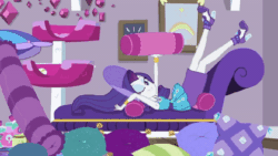Size: 720x405 | Tagged: safe, screencap, rarity, camping must-haves, equestria girls, g4, my little pony equestria girls: better together, animated, armpits, body pillow, couch, female, geode of shielding, gif, high heels, legs, legs in air, looking at you, magical geodes, one eye closed, pillow, rarity peplum dress, rarity's bedroom, sexy, shoes, wink